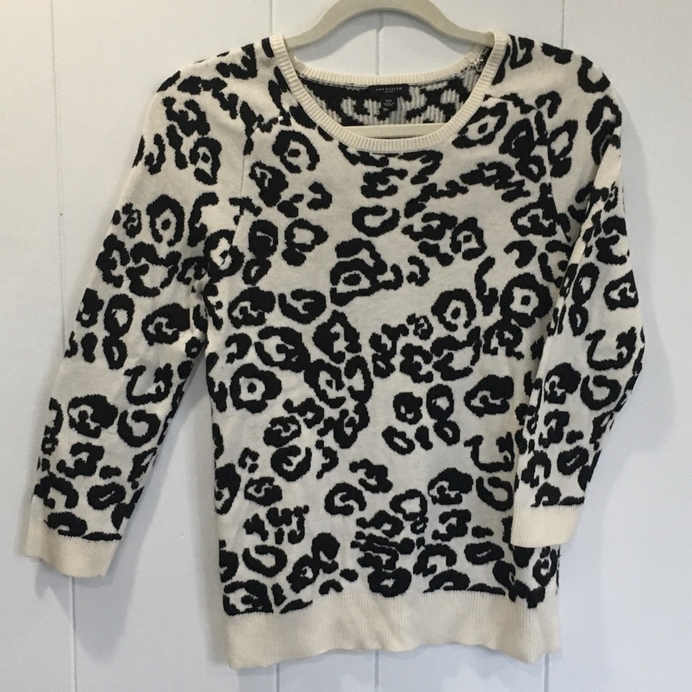 Ann Taylor leopard print black and white sweater